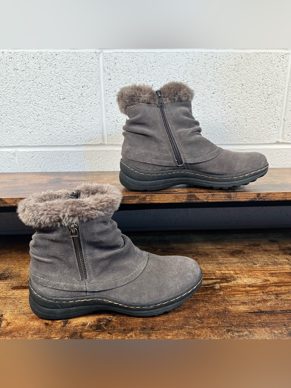 Bare Traps Booties Boots Suede Leather Faux Fur Winter Gray Addyson Women's 7.5